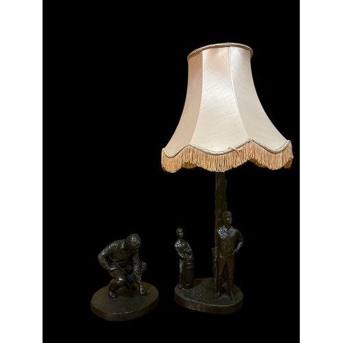 119 - A JEANNE RYNHART COLD CAST FIGURAL TABLE LAMP with shade 78cm (h) together with A FIGURE modelled as... 