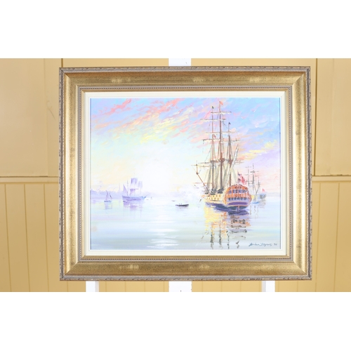 142 - BRIAN BYRNES Sailing Boats Oil on canvas laid on board Signed lower right, dated '93 39cm (h) x 49cm... 