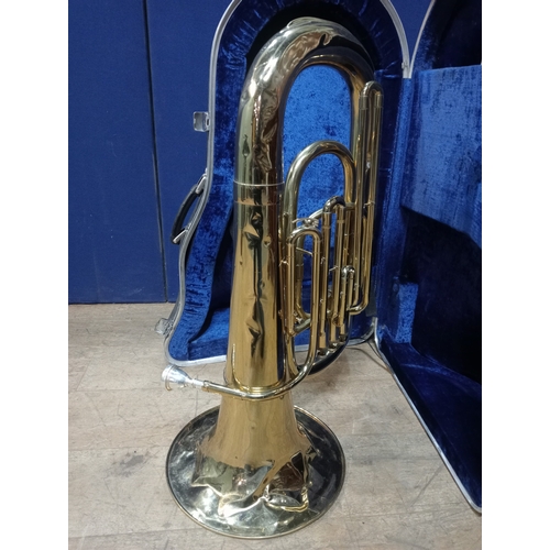 287 - A BRASS TUBA inscribed 'B & H 400 made for Boosy and Hawkes' in case with carrying handle