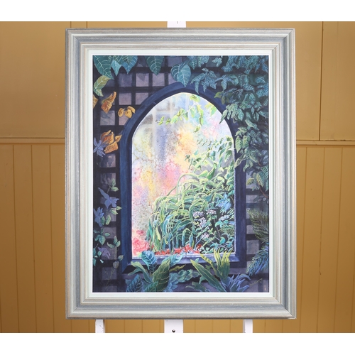 302 - HELEN RIDGEWAY Window Tapestry Helen Dillon's Garden Watercolour and pastel Signed lower right Signe... 