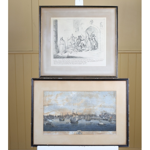 305 - SAILING BOATS ON THE THAMES A coloured print, A FRAMED NEEDLEWORK PICTURE, A BLACK AND WHITE PRINT d... 