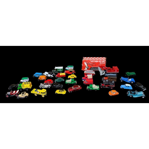 413 - A COLLECTION OF CORGI, LLEDO AND MATCHBOX MODEL CARS, TRUCKS AND LORRIES together with A COLLECTION ... 