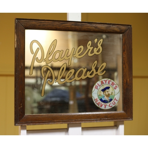 458 - A PLAYER'S PLEASE ADVERTISEMENT MIRROR inscribed 'Player's Navy Cut' in oak frame 46cm (h) x 56cm (w... 