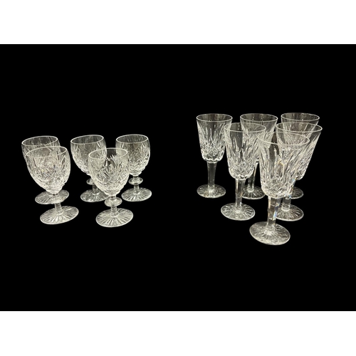 480 - A SET OF SIX WATERFORD CUT GLASS SHERRY GLASSES together with A SET OF FIVE WATERFORD CUT GLASS PORT... 