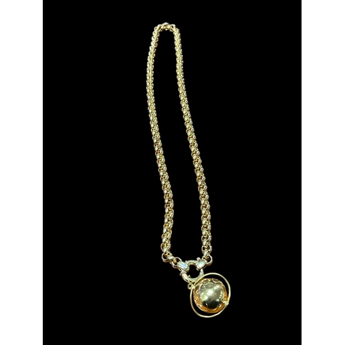 555 - AN 18CT GOLD BELCHER LINK CHAIN with globe pendant 57cm (l)