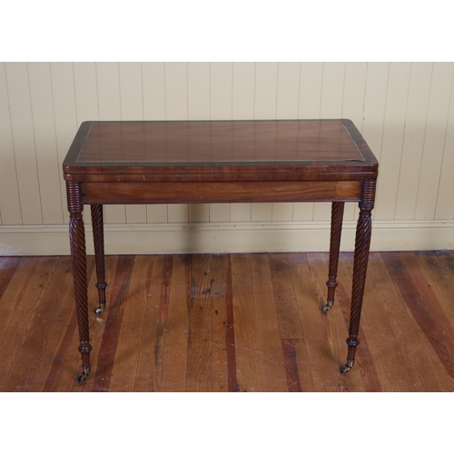 6 - A 19TH CENTURY MAHOGANY ROSEWOOD CROSSBANDED AND BRASS INLAID FOLDOVER CARD TABLE the rectangular hi... 