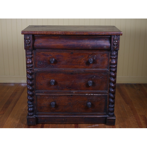 609 - A VICTORIAN MAHOGANY CHEST of four long drawers between moulded pilasters on platform base 117cm (h)... 