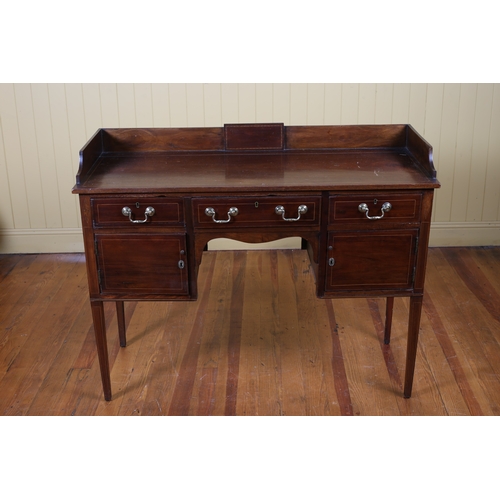 68 - A 19TH CENTURY MAHOGANY AND SATINWOOD INLAID SIDEBOARD of rectangular outline the shaped top with mo... 