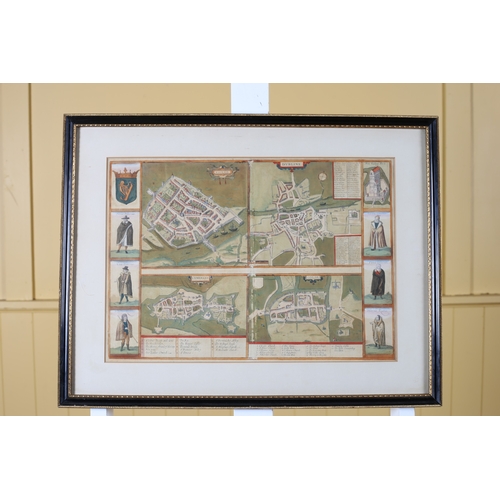 133 - A COLOURED MAP OF GALWAY, DUBLIN, CORK AND LIMERICK Framed as one 30cm (h) x 45cm (w)