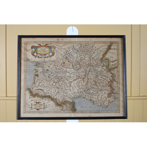 134 - A FRAMED COLOURED MAP of France 39cm (h) x 51cm (w)