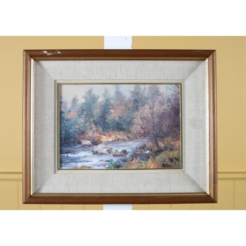 138 - DEIRDRE O'DONNELL Autumn Annamoe Co. Wicklow Oil on board Signed lower right 18cm (h) x 23cm (w)