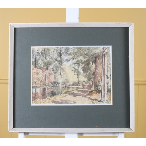 148 - TOM NISBET (R.H.A.) CANAL BANK WALK Watercolour Signed lower right 29cm (h) x 36cm (w)