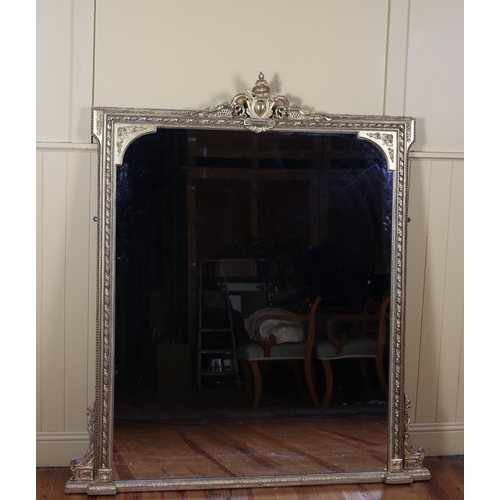 152 - A 19TH CENTURY REGENCY STYLE OVERMANTEL MIRROR the rectangular plate within a beadwork and foliate f... 