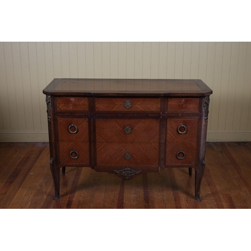 164 - A VINTAGE CONTINENTAL KINGWOOD AND PARQUETRY CHEST of breakfront outline the shaped top above four l... 