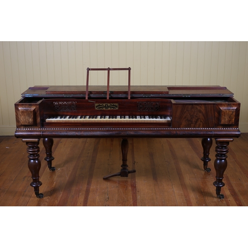 169 - A 19TH CENTURY MAHOGANY CASED SPINET by Collard and Collard raised on baluster legs with castors 87c... 