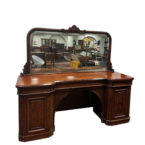 170 - A 19TH CENTURY MAHOGANY MIRRORED BACK PEDESTAL SIDEBOARD the beadwork moulded frame with shell and f... 