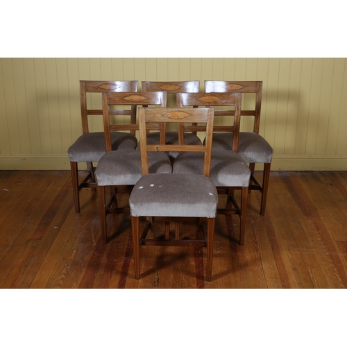 174 - A 19TH CENTURY SHERATON DESIGN MAHOGANY AND SATINWOOD INLAID SEVEN PIECE DINING ROOM SUITE comprisin... 