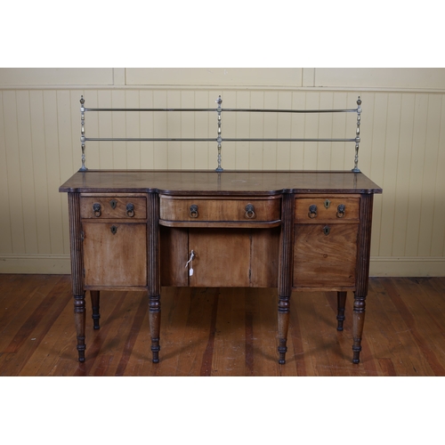 177 - A 19TH CENTURY MAHOGANY SIDEBOARD of breakfront outline the shaped top with reeded rim and brass gal... 