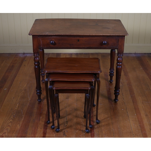 178 - A 19TH CENTURY MAHOGANY SIDE TABLE of rectangular outline with rounded corners and frieze drawer on ... 