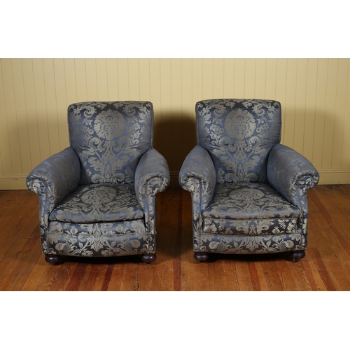 187 - A THREE PIECE VICTORIAN CHESTERFIELD SUITE comprising a settee with scroll over back and arms on mou... 