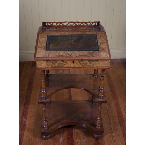 226 - A 19TH CENTURY WALNUT WRITING DESK the pierced moulded three quarter gallery above a tooled leather ... 