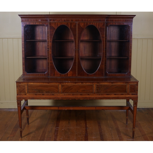 4 - A 19TH CENTURY MAHOGANY SATINWOOD AND KINGWOOD CROSSBANDED DISPLAY CABINET of rectangular breakfront... 