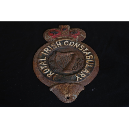 639 - A CAST IRON PLAQUE inscribed 'Royal Irish Constabulary' 40cm (h) x 26cm (w)