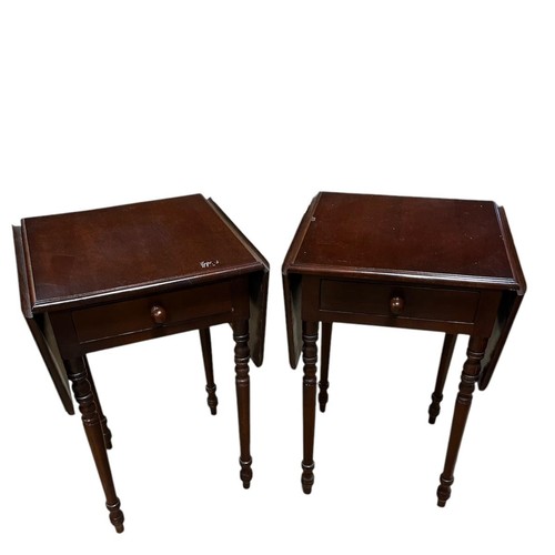 398 - A PAIR OF STAINED BEECHWOOD PEDESTALS each of rectangular form with frieze drawer on sabre legs join... 