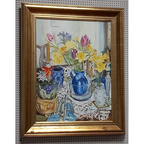 143 - FRANCES BUNCH MORAN Still Life, Floral Studies Oil on canvas Signed and dated lower right '95 59cm (... 