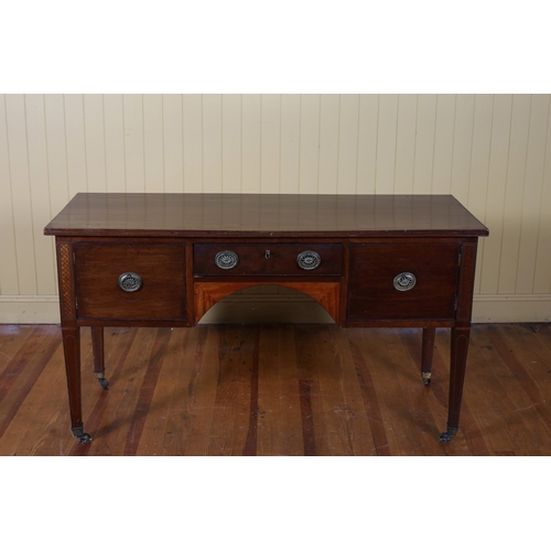 258 - A 19TH CENTURY MAHOGANY SIDE TABLE of rectangular outline the shaped top with frieze drawer and cupb... 