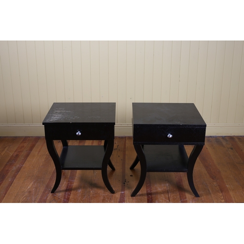 422 - A PAIR OF STAINED BEECHWOOD PEDESTALS each of rectangular form with frieze drawer on sabre legs join... 