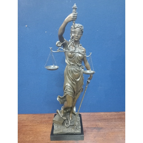 248 - after ALOIS MAYER A cast bronze figure modelled as Lady Justice raised on a black marble base 75cm (... 