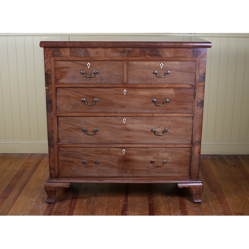 25 - A 19TH CENTURY MAHOGANY CHEST of two short and three long graduated drawers with brass drop handles ... 