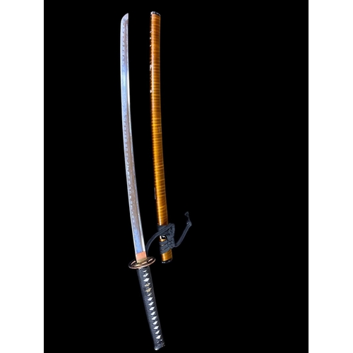 290 - A SAMURAI STYLE SWORD with simulated zebra wood sheath 106cm (w)