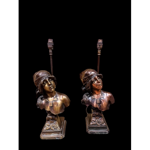 294 - after EMMANUEL VILLANIS A pair of bronzed patinated table lamps each inscribed 'Saida' 45cm (h)