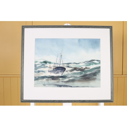 318 - PETER KNUTTEL Sailing Boat on Rough Seas Watercolour Signed lower right 33cm (h) x 43cm (w)