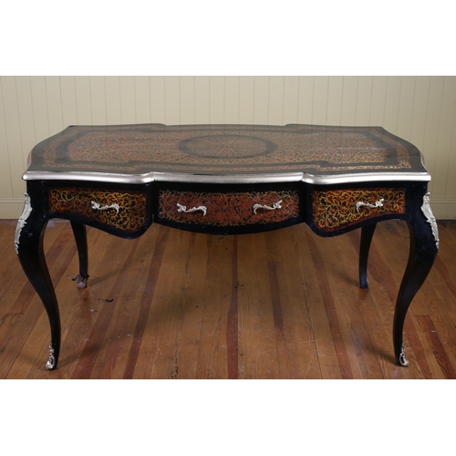 350 - A CONTINENTAL BLACK LACQUERED RED LACQUERED AND GILT BRASS INLAID CENTRE TABLE of serpentine outline... 