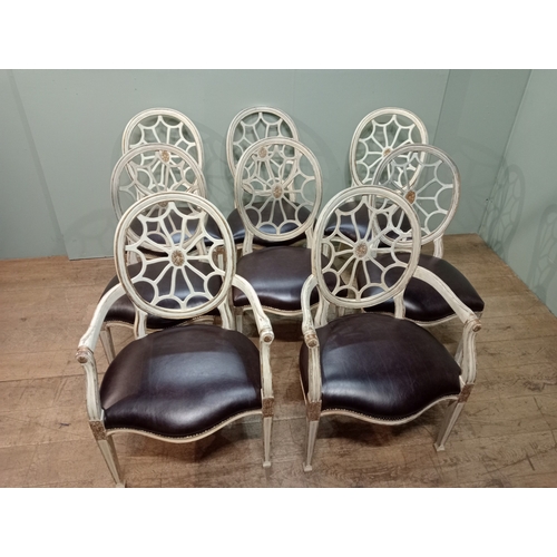 419 - A SET OF EIGHT REGENCY STYLE CREAM PAINTED AND PARCEL GILT DINING ROOM CHAIRS, including a pair of e... 