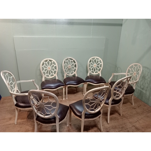 419 - A SET OF EIGHT REGENCY STYLE CREAM PAINTED AND PARCEL GILT DINING ROOM CHAIRS, including a pair of e... 