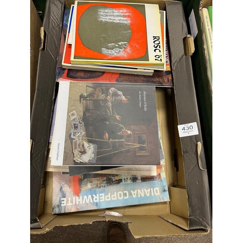 430 - A MIXED BOX OF MAINLY IRISH INTEREST, art, programs, monograms, exhibition catalogues, etc.