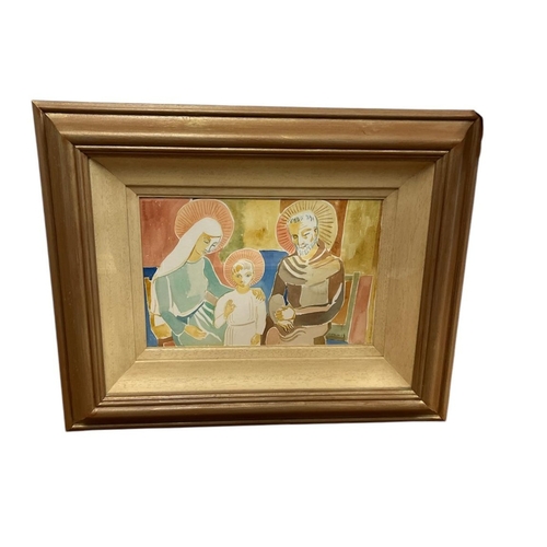 116 - FR. JACK HANLON The Holy Family Watercolour Signed lower right Bears label verso 22cm (h) x 33cm (w)