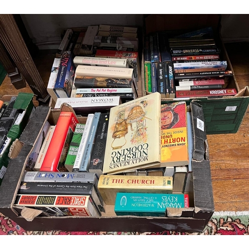 FIVE BOXES OF VARIOUS HARDBACK AND PAPERBACK BOOKS