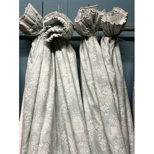 650 - TWO PAIRS OF LIGHT GREEN AND WHITE PATTERN CURTAINS lined and interlined Each curtain 260cm drop x 1... 