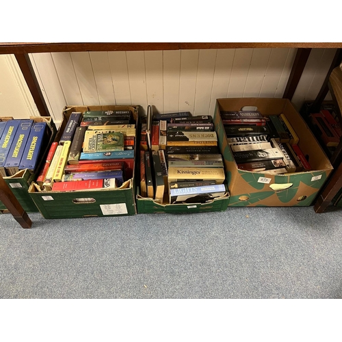 675 - FIVE BOXES OF VARIOUS HARDBACK AND PAPERBACK BOOKS