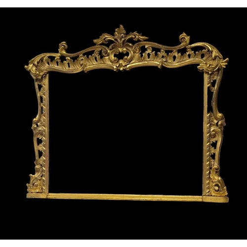 A GOOD 19TH CENTURY GILTWOOD OVERMANTEL MIRROR the rectangular plate within a pierced foliate carved frame with C-scroll and foliate cresting 135cm (h) x 165cm (w)