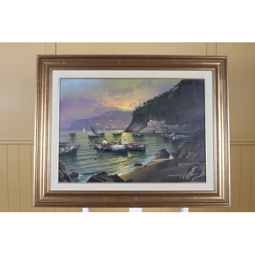 CONTINENTAL SCHOOL Harbour Scene with Fishing Boats Oil on canvas Indistinctly signed lower right, dated '85 49cm (h) x 68cm (w)