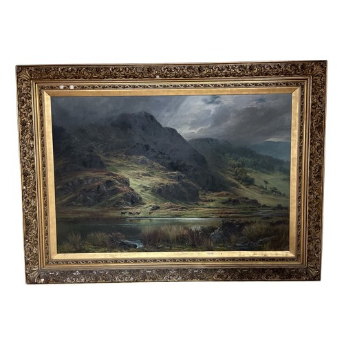 CHARLES STUART (1838-1907) Moor and Mountain with Cattle Oil on canvas Signed lower left Inscribed verso 120cm (h) x 180cm (w)