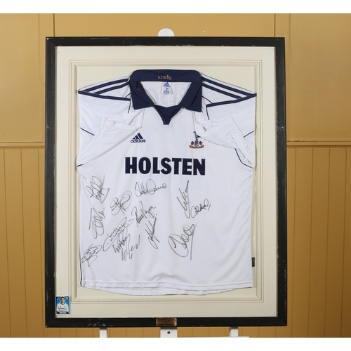 A FRAMED WESTHAM UNITED FOOTBALL JERSEY Signed 101cm (h) x 83cm (w) together with A FRAMED SPURS FOOTBALL JERSEY Signed 104cm (h) x 86cm (w) (2)