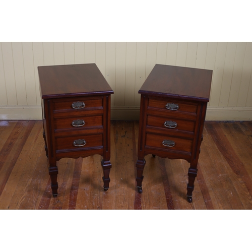 359 - A PAIR OF LATE 19TH CENTURY MAHOGANY CHESTS each of rectangular outline with three frieze drawers on... 
