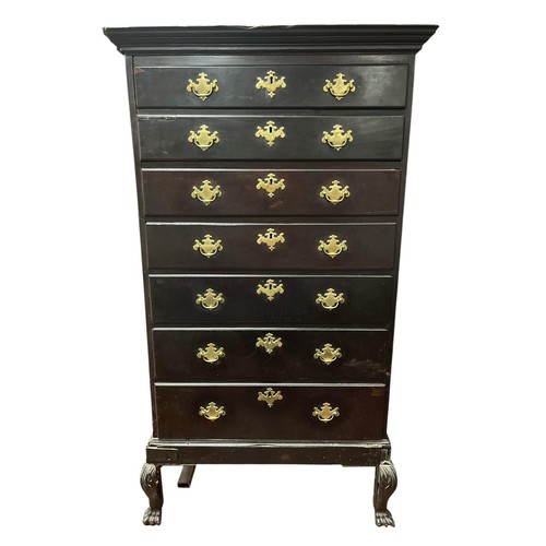 411 - A GEORGIAN MAHOGANY TALLBOY the moulded cornice above seven long graduated drawers with brass drop h... 